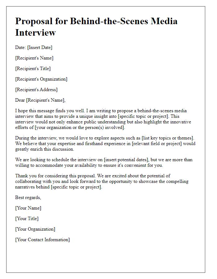 Letter template of proposal for behind-the-scenes media interview