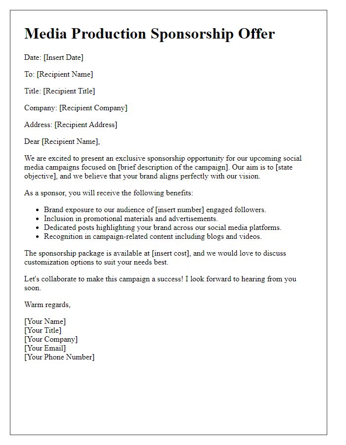 Letter template of media production sponsorship offer for social media campaigns