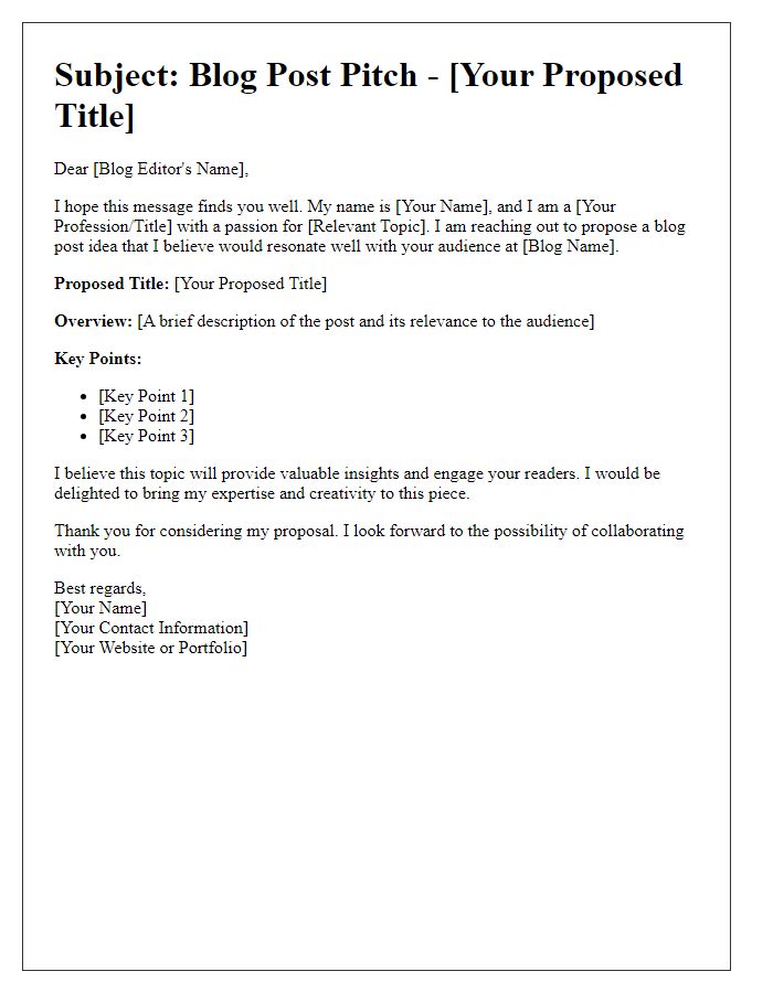 Letter template of media blog post pitch