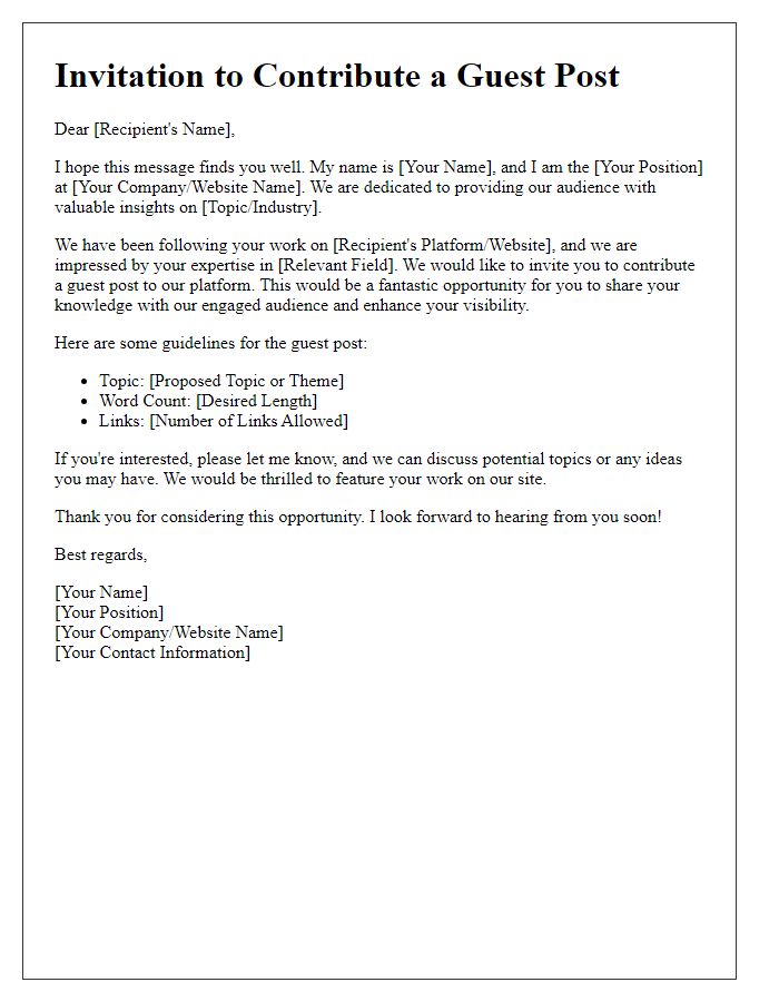 Letter template of media guest post invitation