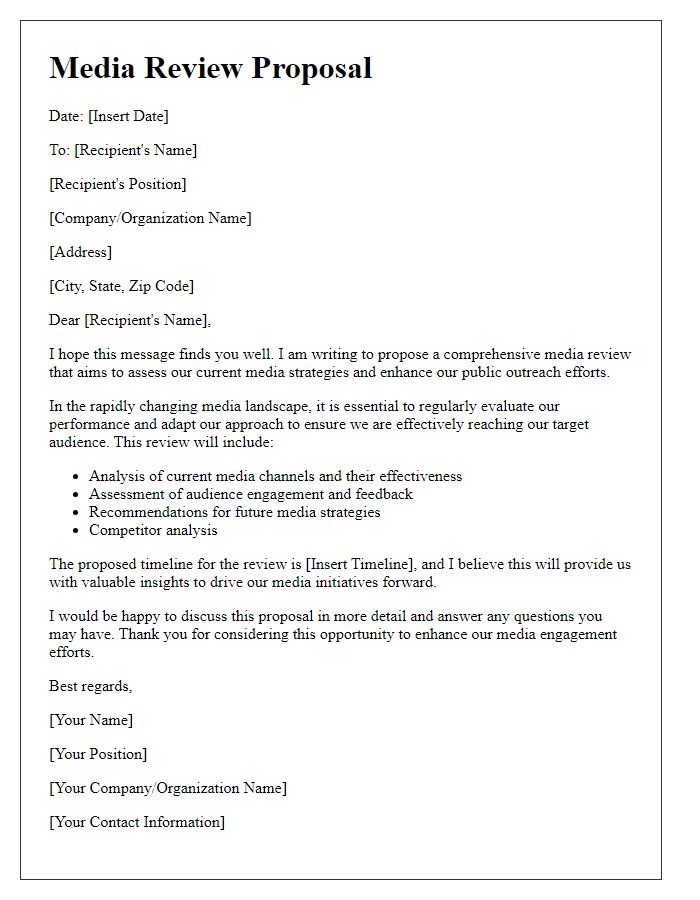 Letter template of media review proposal