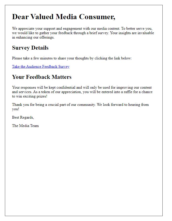 Letter template of audience feedback survey for media consumers