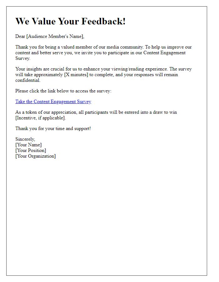 Letter template of content engagement survey for media audiences