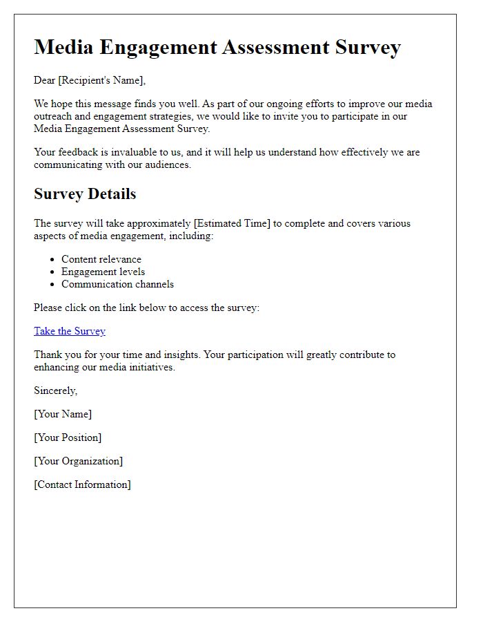 Letter template of media engagement assessment survey