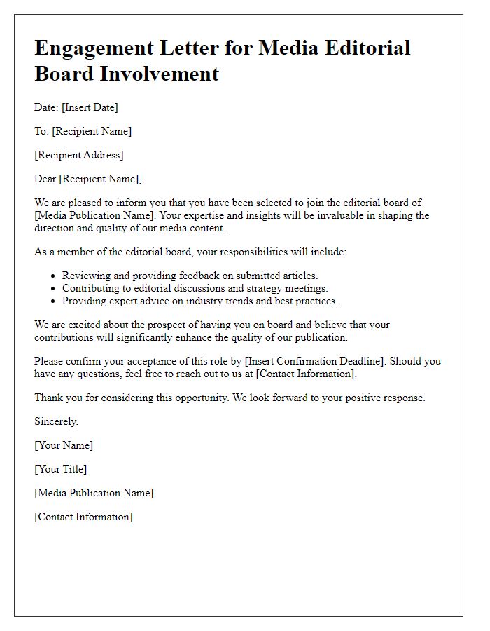 Letter template of engagement for media editorial board involvement