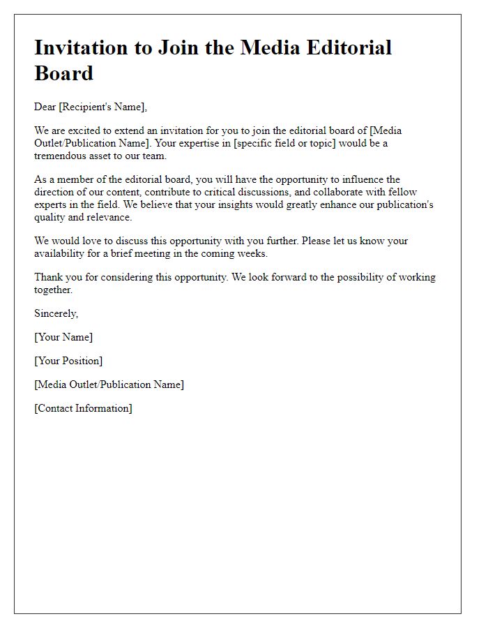 Letter template of invitation to contribute to the media editorial board