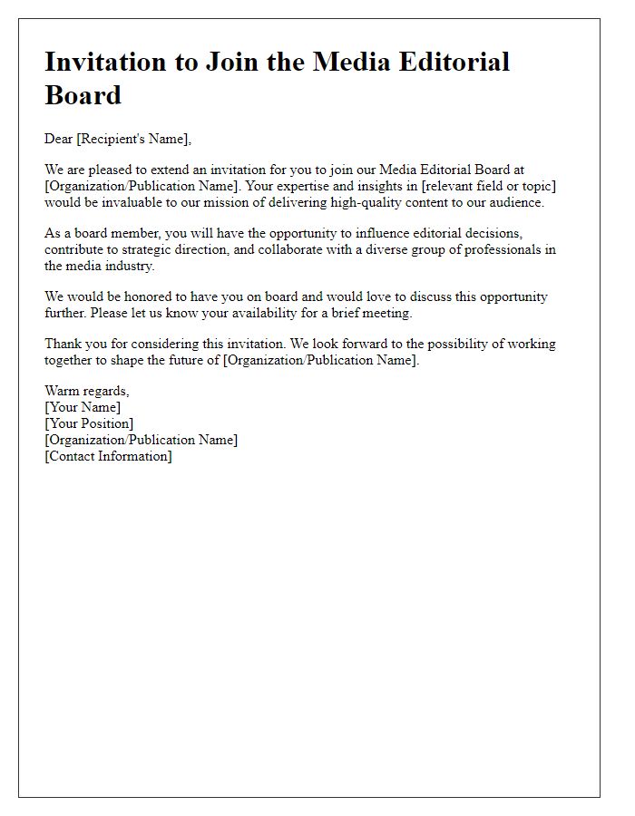 Letter template of invitation to join the media editorial board