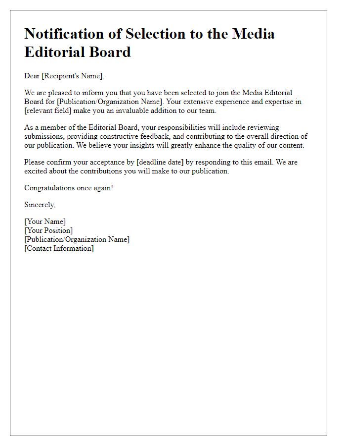 Letter template of notification for media editorial board selection