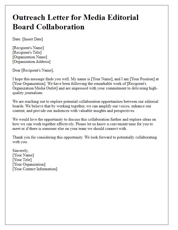 Letter template of outreach for media editorial board collaboration