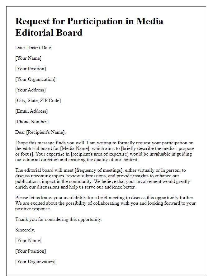 Letter template of request for media editorial board participation