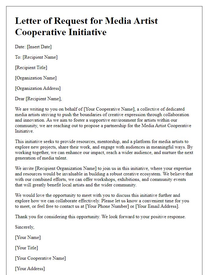 Letter template of media artist cooperative initiative request.