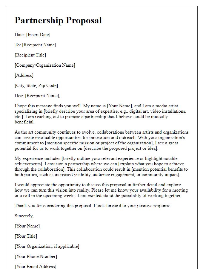 Letter template of media artist partnership proposal.