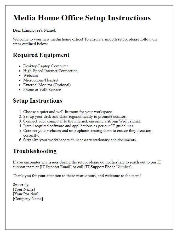 Letter template of media home office setup instructions