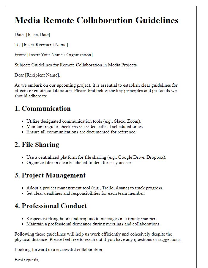 Letter template of media remote collaboration guidelines