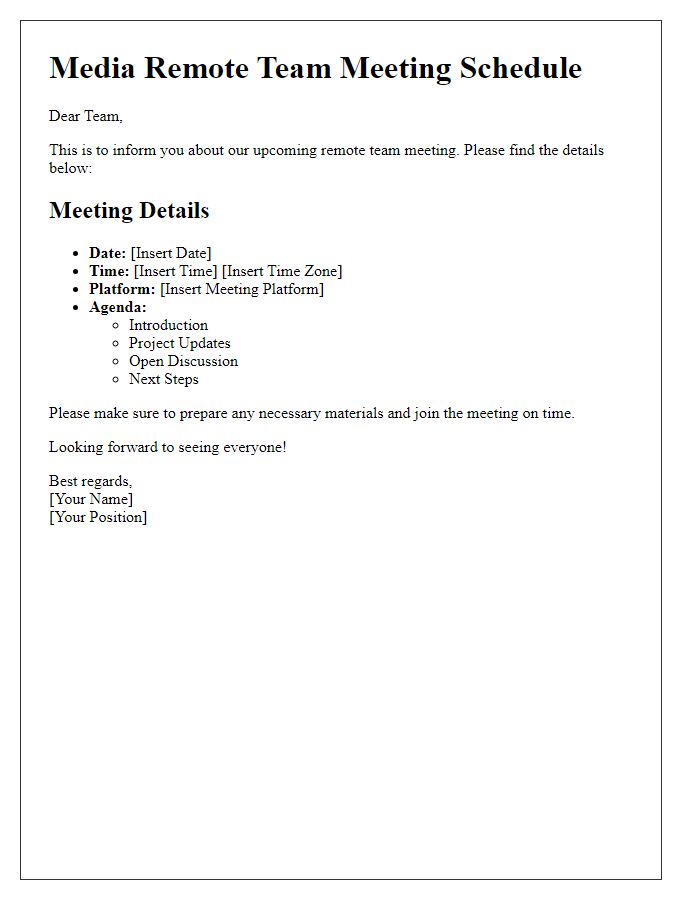 Letter template of media remote team meeting schedule