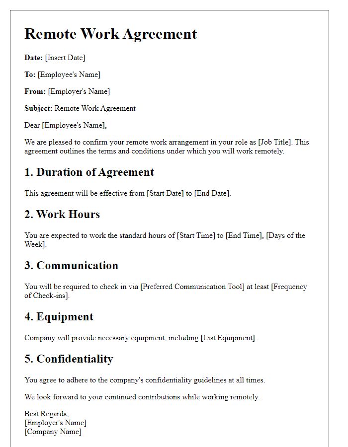 Letter template of media remote work agreement