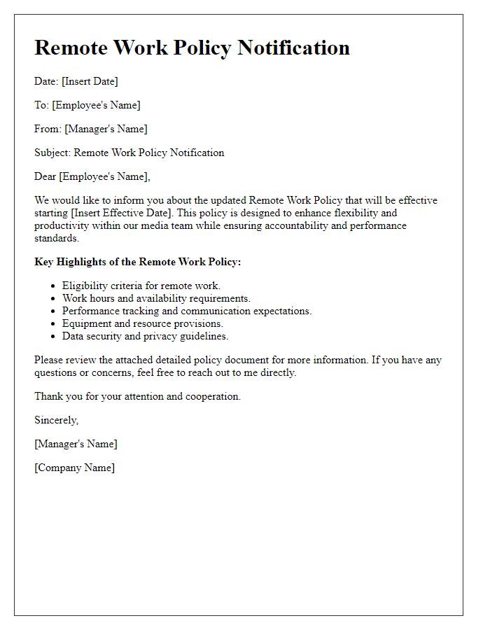 Letter template of media remote work policy notification