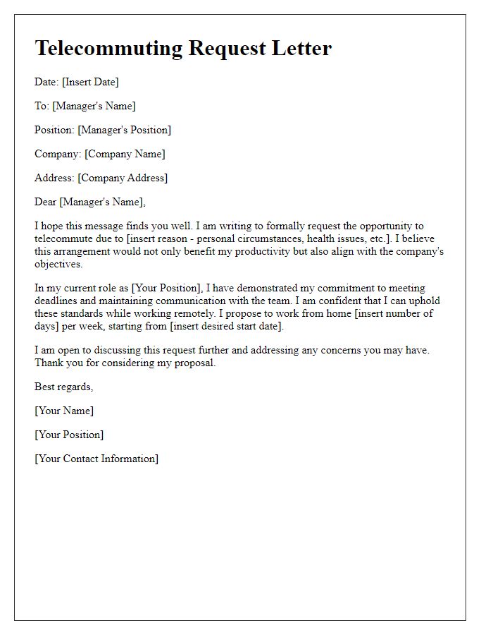 Letter template of media telecommuting request