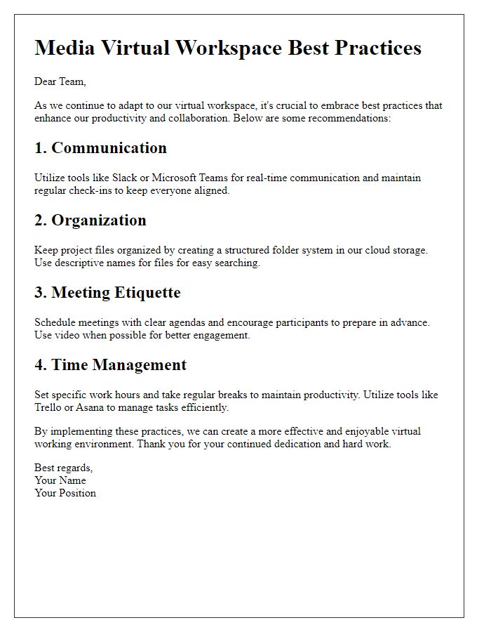 Letter template of media virtual workspace best practices