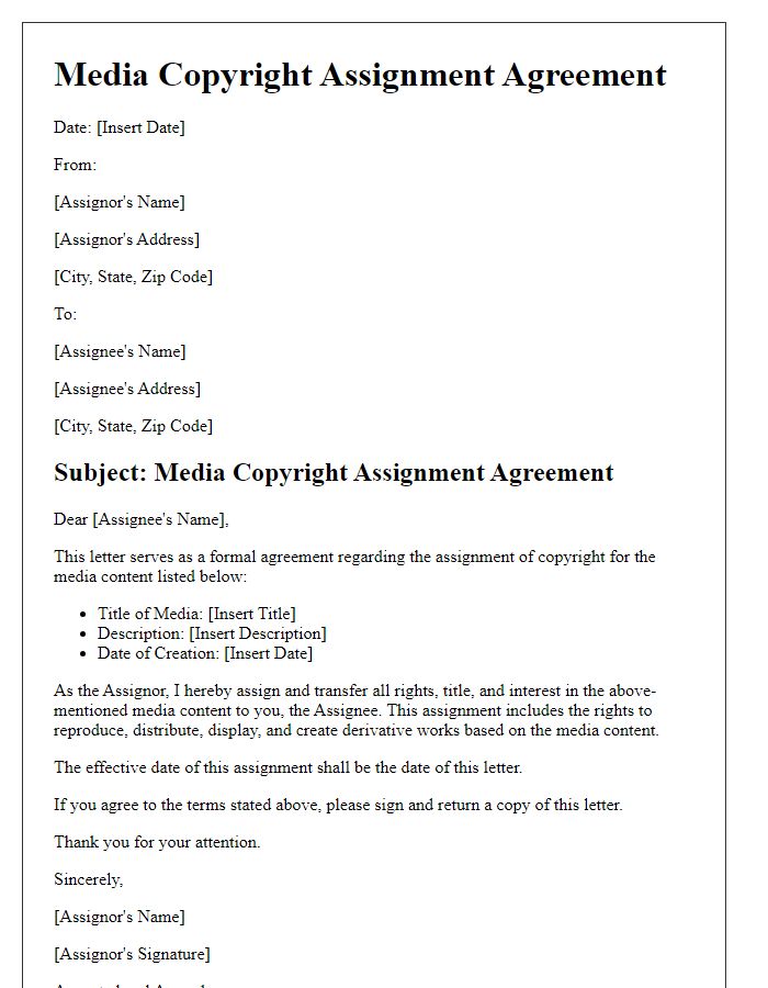 Letter template of Media Copyright Assignment Agreement