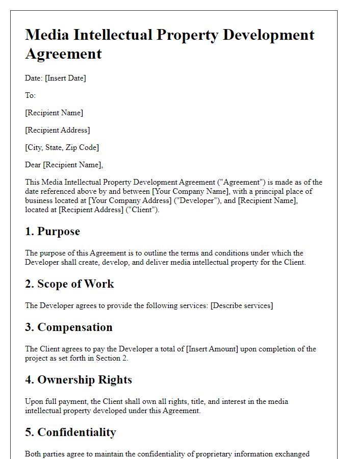 Letter template of Media Intellectual Property Development Agreement