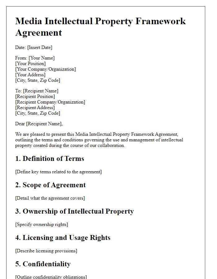 Letter template of Media Intellectual Property Framework Agreement