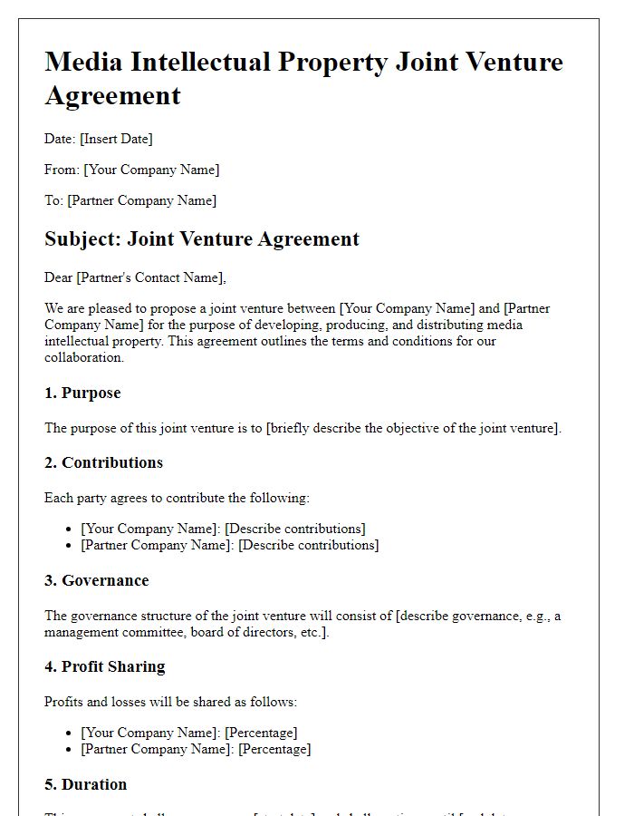 Letter template of Media Intellectual Property Joint Venture Agreement