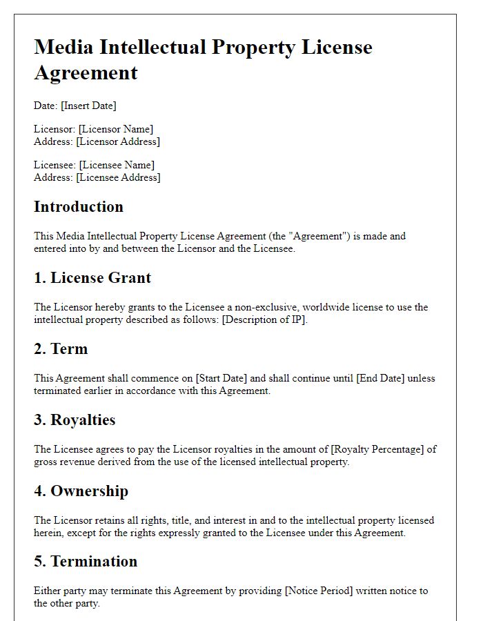 Letter template of Media Intellectual Property License Agreement