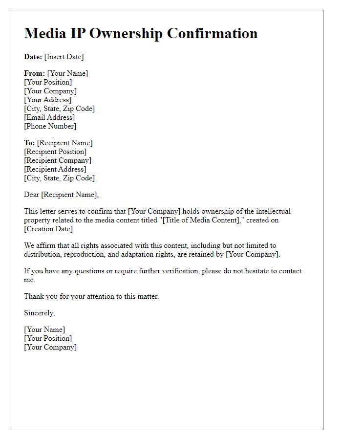 Letter template of Media IP Ownership Confirmation Letter