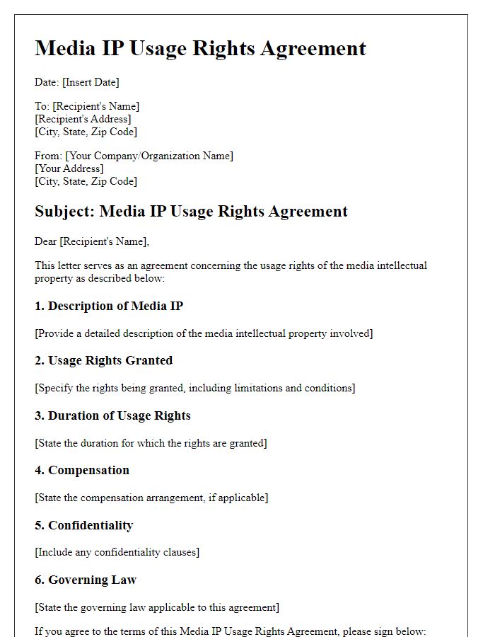 Letter template of Media IP Usage Rights Agreement