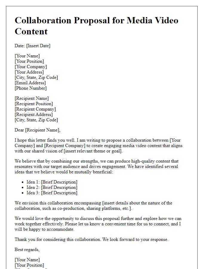 Letter template of collaboration proposal for media video content.