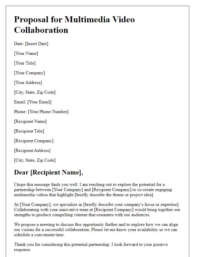 Letter template of partnership exploration for multimedia video collaboration.