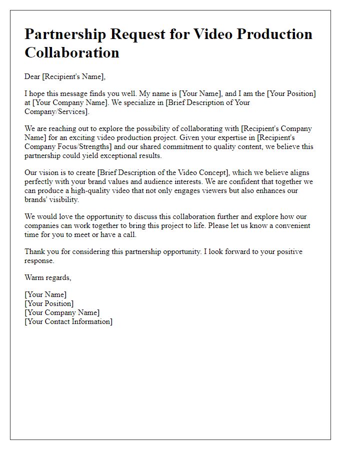 Letter template of partnership request for video production collaboration.