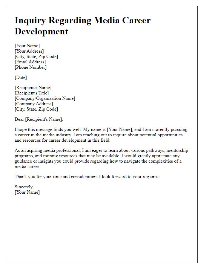 Letter template of inquiry regarding media career development