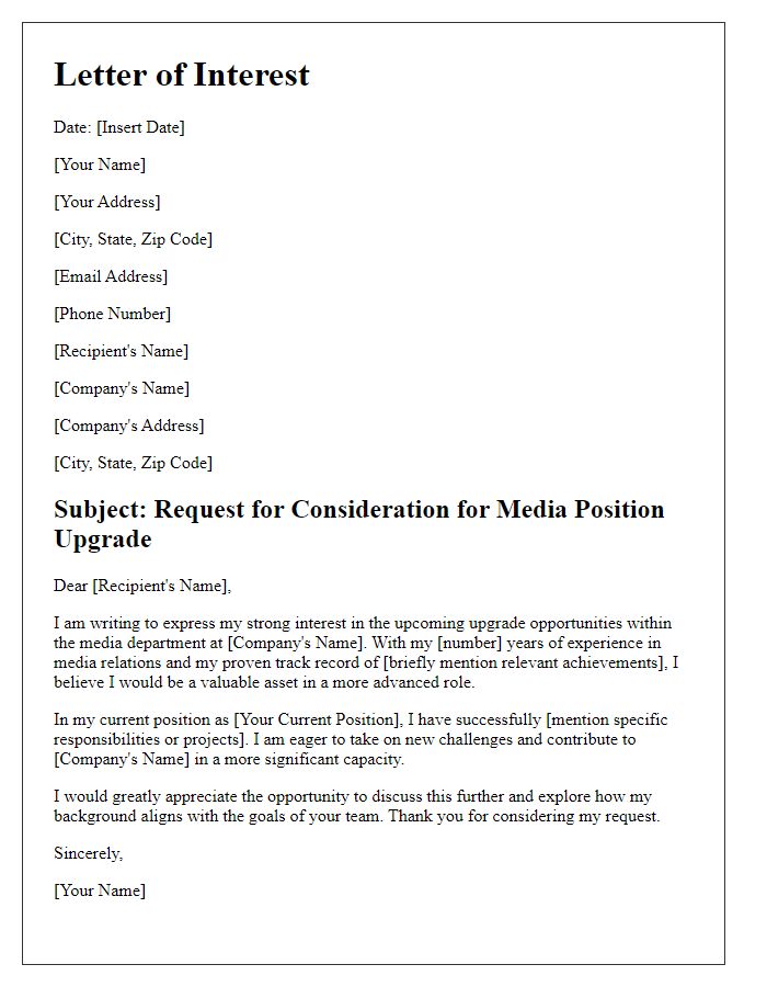 Letter template of interest in media position upgrade