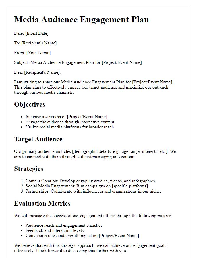 Letter template of media audience engagement plan