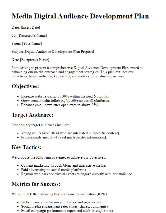 Letter template of media digital audience development plan