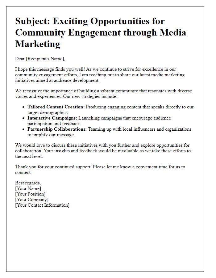 Letter template of media marketing for audience development