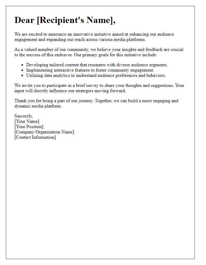 Letter template of media platform audience enhancement initiative