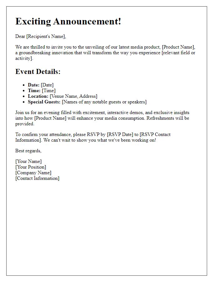 Letter template of exciting media product unveiling details.