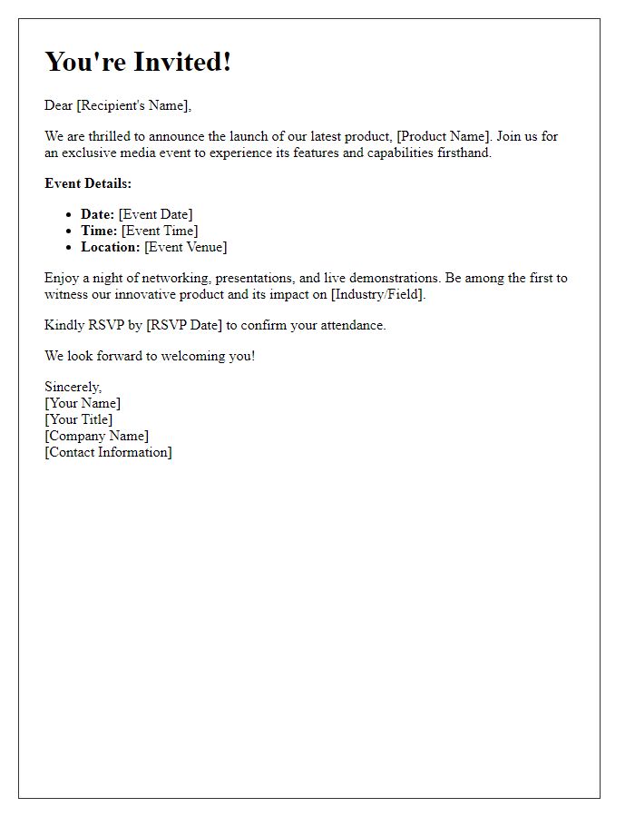 Letter template of media product launch event invitation.