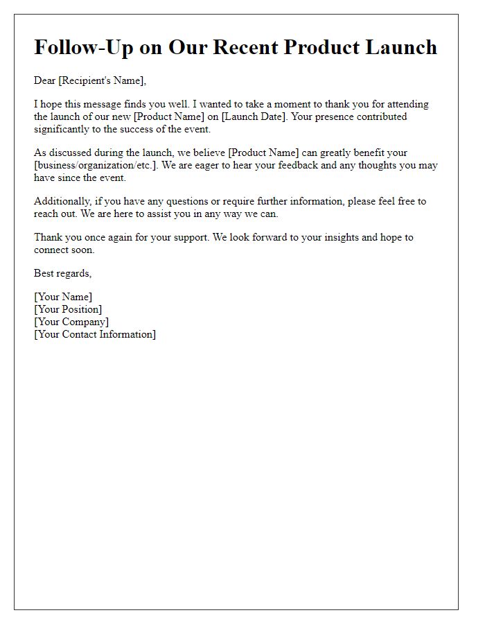 Letter template of media product launch follow-up correspondence.