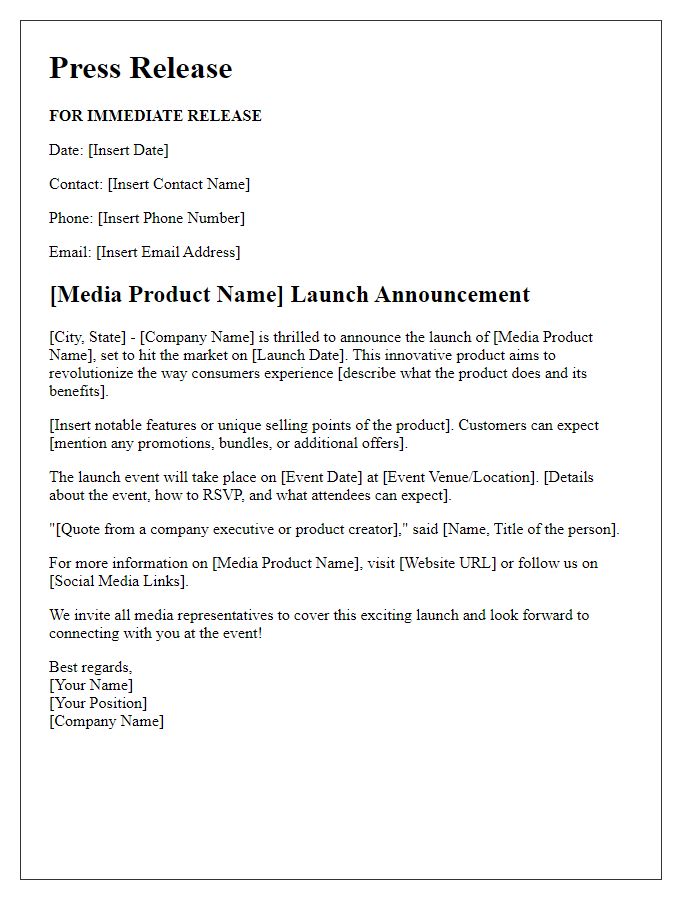 Letter template of media product launch news notification.