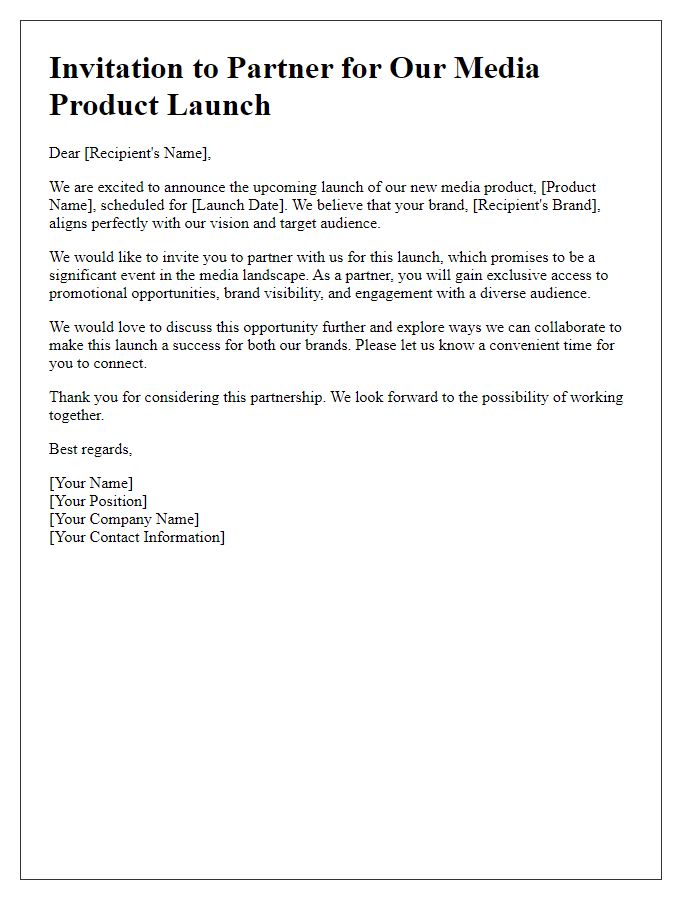 Letter template of media product launch partnership invitation.