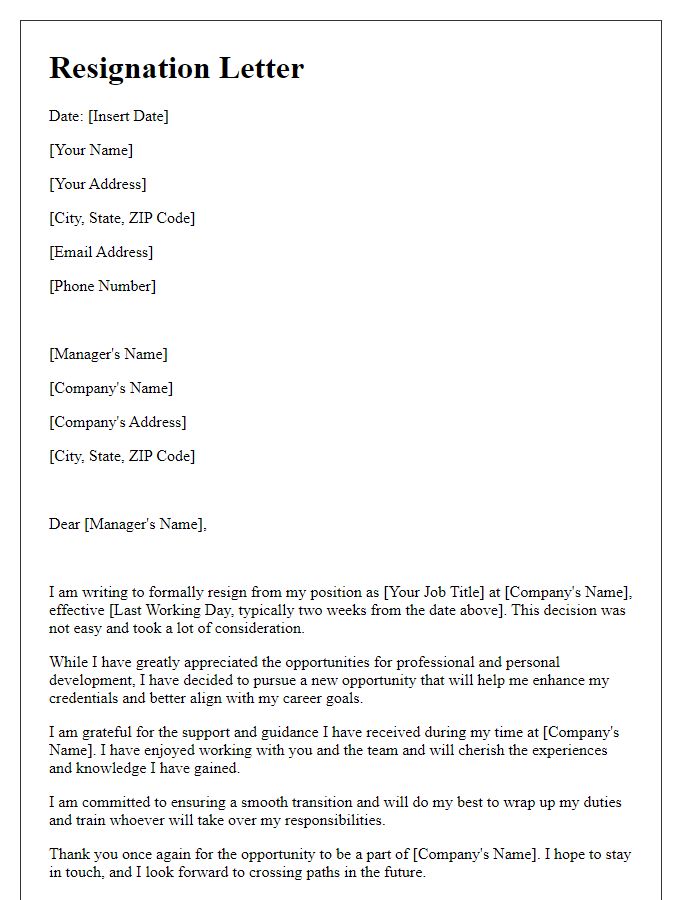 Letter template of resignation aimed at enhancing credentials.