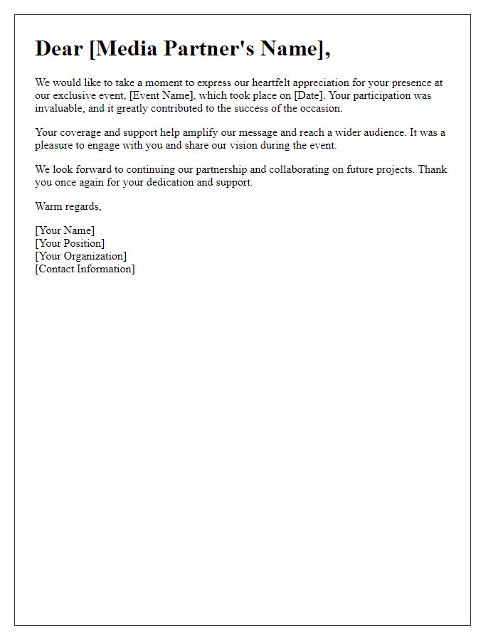 Letter template of appreciation for media partners attending an exclusive event.