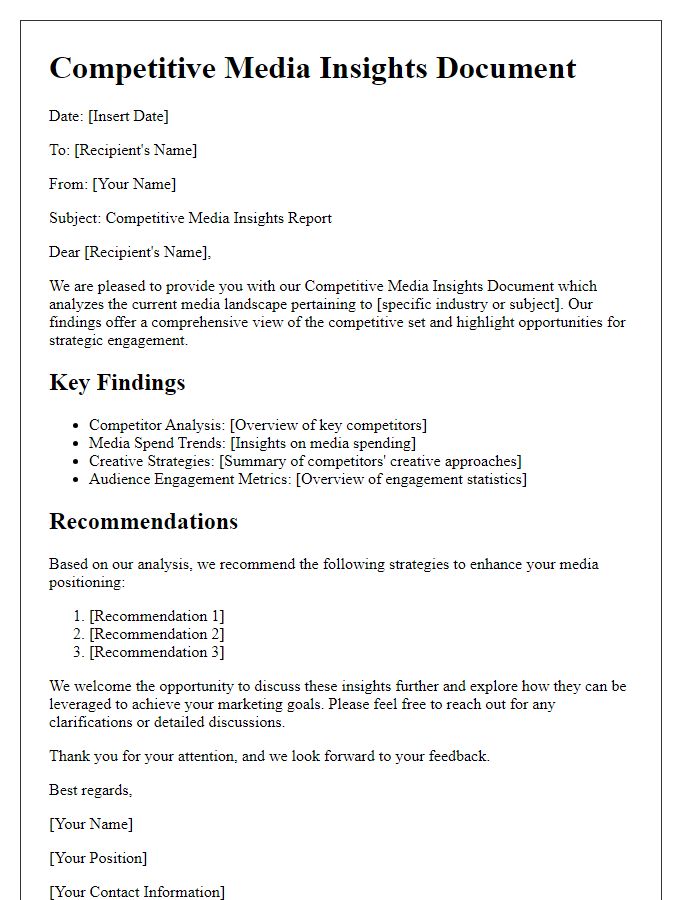 Letter template of Competitive Media Insights Document