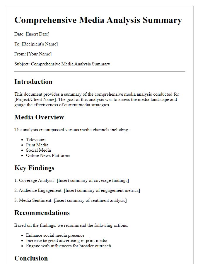 Letter template of Comprehensive Media Analysis Summary