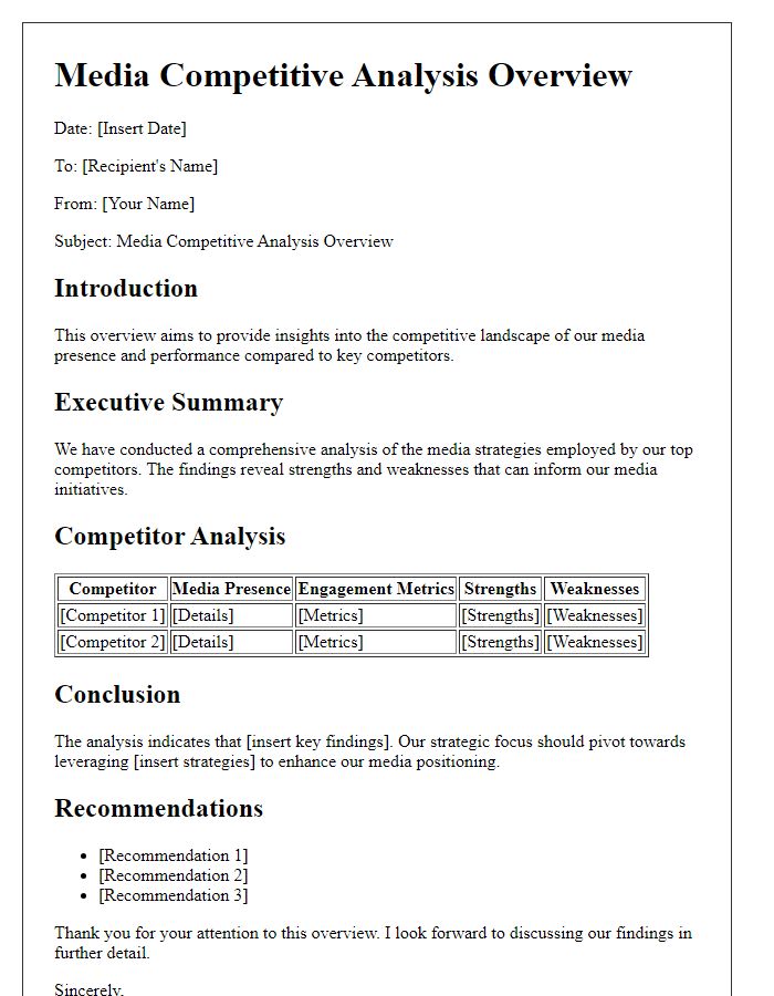 Letter template of Media Competitive Analysis Overview