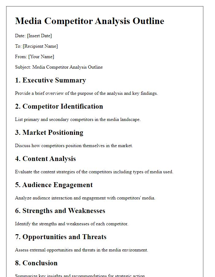 Letter template of Media Competitor Analysis Outline